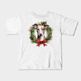 Christmas Whippet Dog Wreath Kids T-Shirt